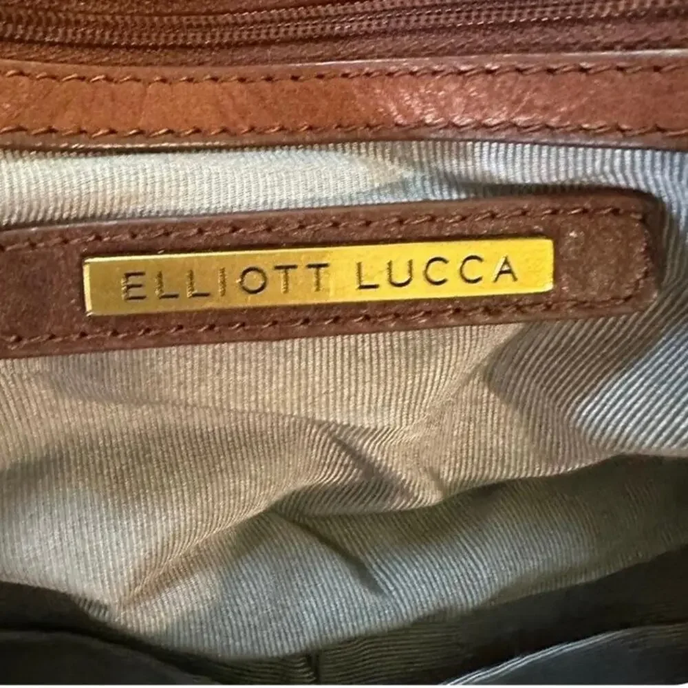 Elliot Lucca Brown Leather Satchel Y2K Woven Detail Top Handle Bag
